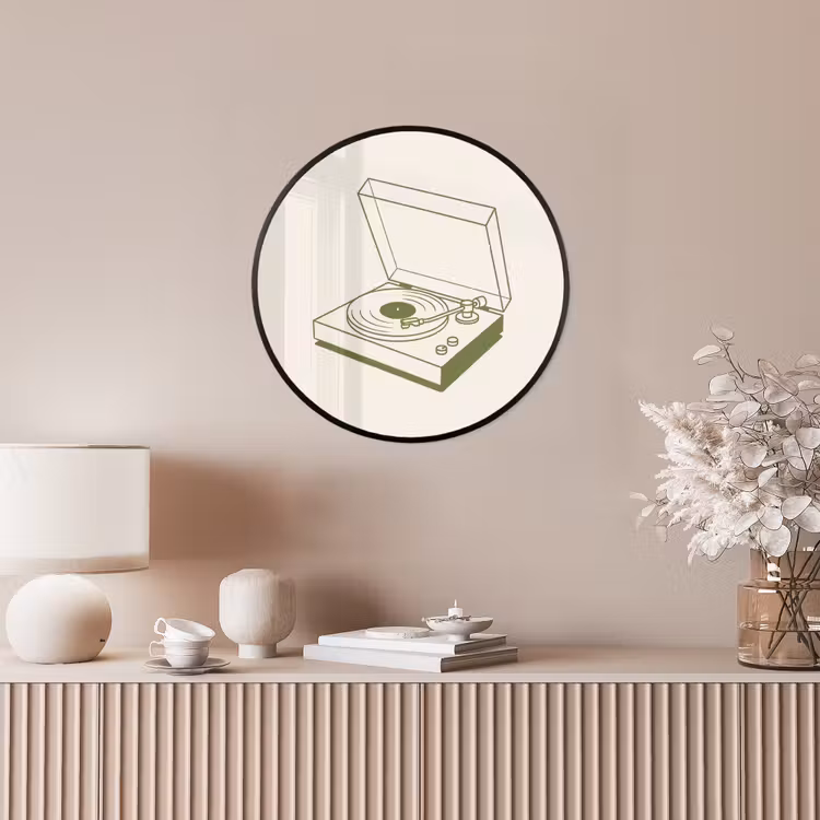 Platenspeler - Vinyl - Muziek - Minimalistisch - Groen Fotolijst rond zonder passe partout klein -sfeer3