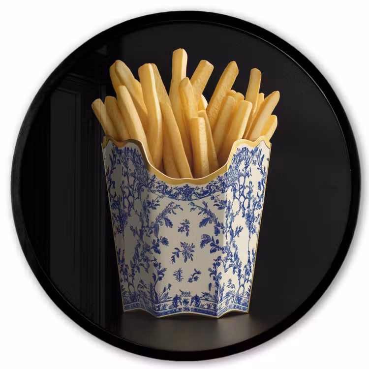 Friet - Porselein - Delfts blauw - Eten Fotolijst rond zonder passe partout klein -3d