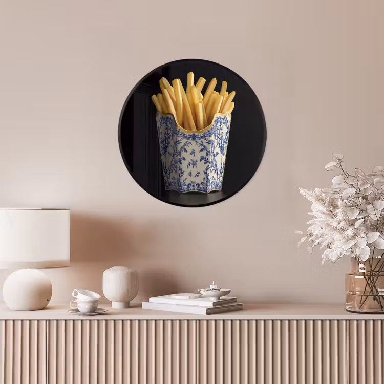 Friet - Porselein - Delfts blauw - Eten Fotolijst rond zonder passe partout klein -sfeer3