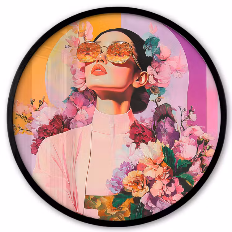 Portret - Vrouw - Abstract - Bloemen Fotolijst rond zonder passe partout klein -3d