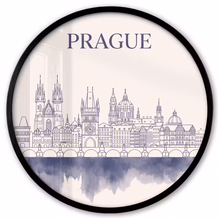 Praag - Skyline - Architectuur - Blauw Fotolijst rond zonder passe partout klein -3d