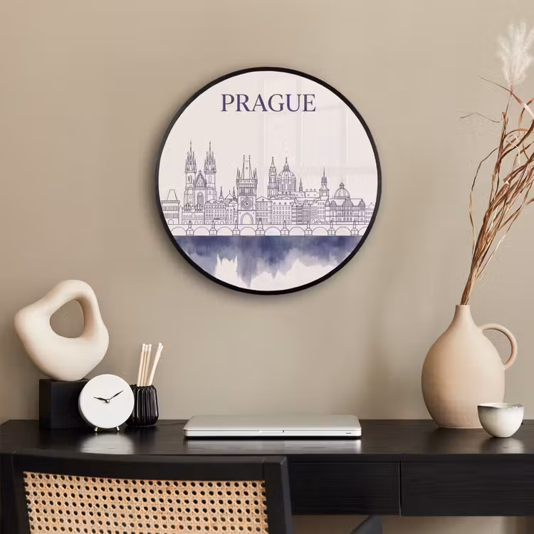 Praag - Skyline - Architectuur - Blauw Fotolijst rond zonder passe partout klein -sfeer1