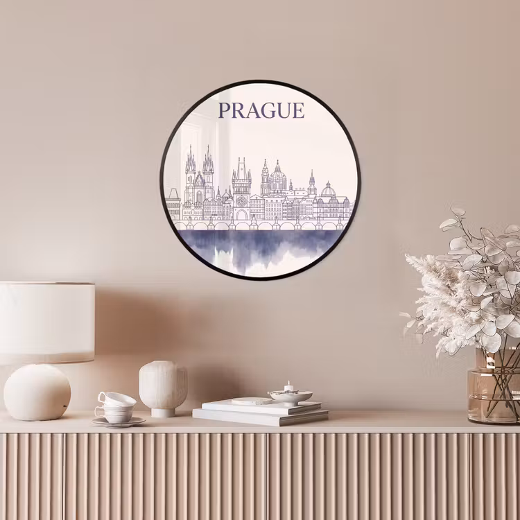 Praag - Skyline - Architectuur - Blauw Fotolijst rond zonder passe partout klein -sfeer3