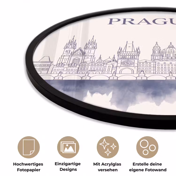 Praag - Skyline - Architectuur - Blauw Fotolijst rond zonder passe partout klein -closeup_DE