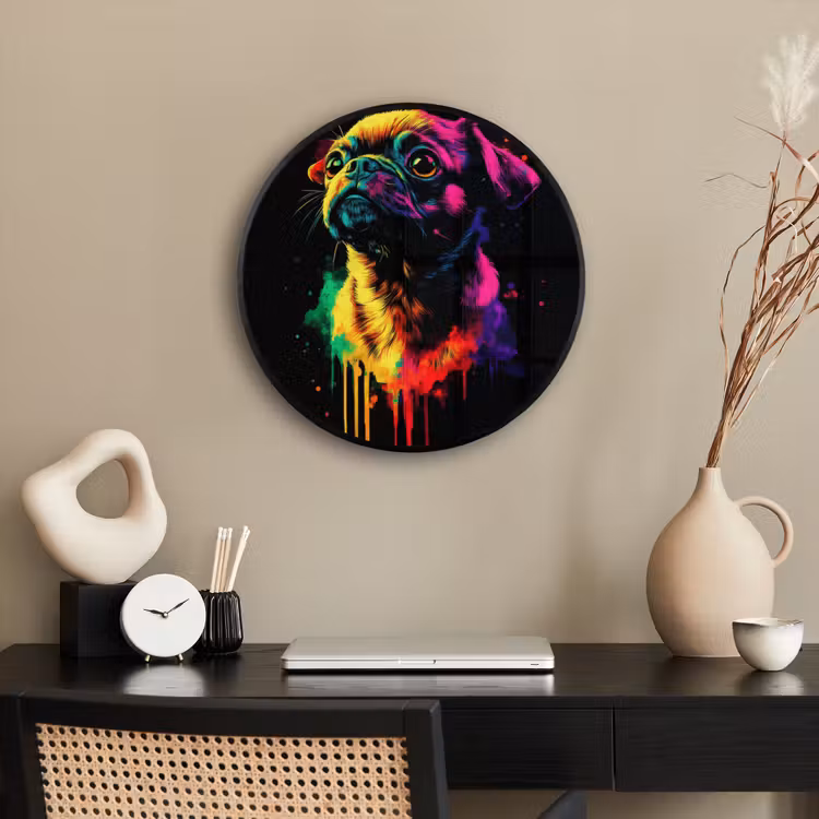 Puck - Hond - Verf - Kleuren Fotolijst rond zonder passe partout klein -sfeer1