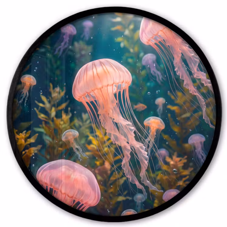 Kwal - Roze - Onderwater - Zeeleven - Dieren Fotolijst rond zonder passe partout klein -3d