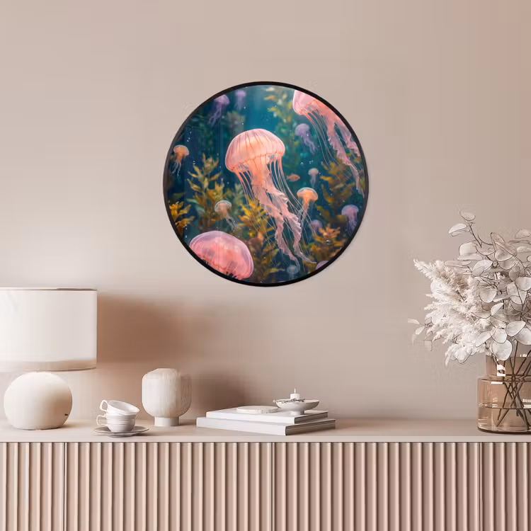 Kwal - Roze - Onderwater - Zeeleven - Dieren Fotolijst rond zonder passe partout klein -sfeer3