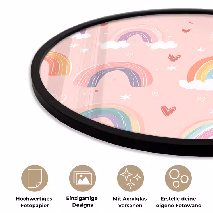Regenboog - Patroon - Pastel - Handgetekend Fotolijst rond zonder passe partout klein -closeup_DE