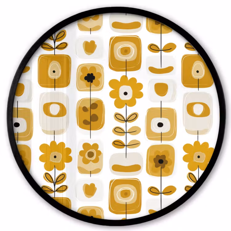 Retro - Abstract - Bloemen - Okergeel Fotolijst rond zonder passe partout klein 856 -3d