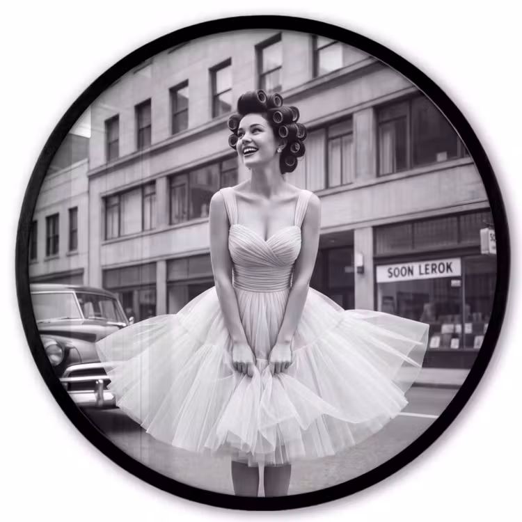 Retro - Vrouw - Zwart - Wit Fotolijst rond zonder passe partout klein -3d