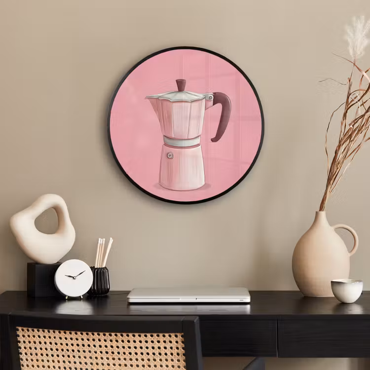 Roze - Mokkapot - Illustratie - Koffie Fotolijst rond zonder passe partout klein -sfeer1