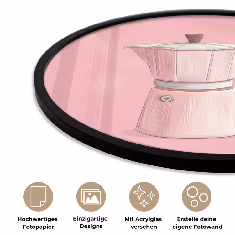 Roze - Mokkapot - Illustratie - Koffie Fotolijst rond zonder passe partout klein -closeup_DE