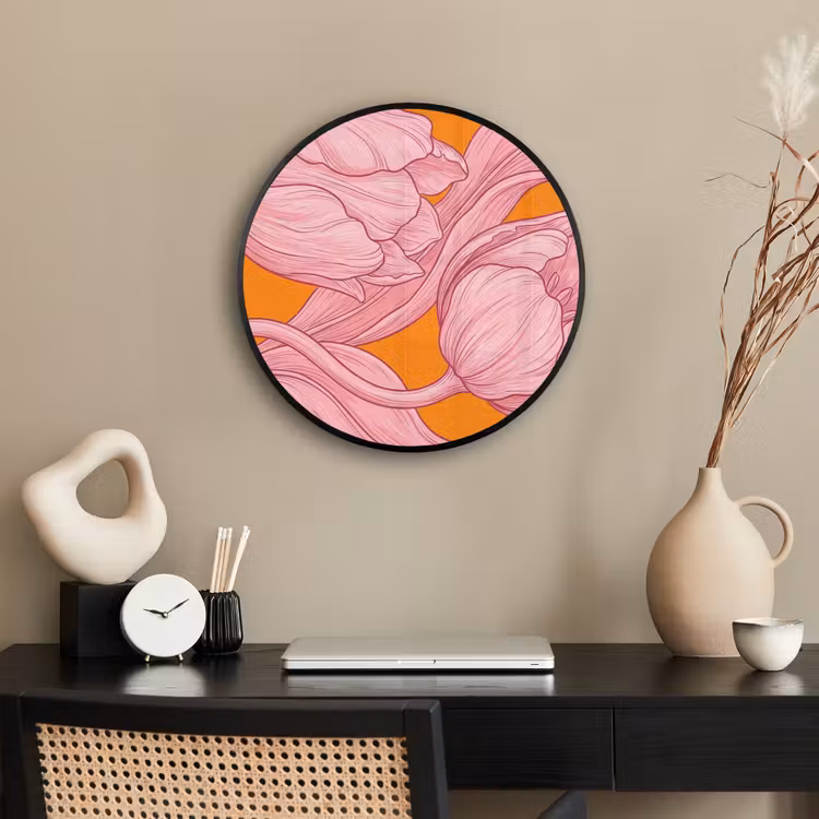 Poster im Rahmen Rund - Rosa Blumen – Modern - Roze bloemen - Modern Fotolijst rond zonder passe partout klein