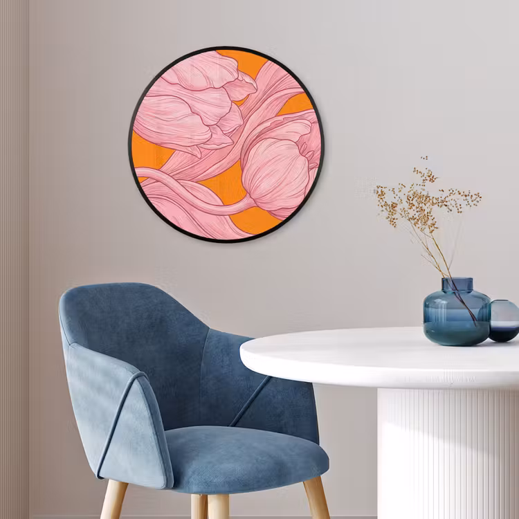 Poster im Rahmen Rund - Rosa Blumen – Modern - Roze bloemen - Modern Fotolijst rond zonder passe partout klein