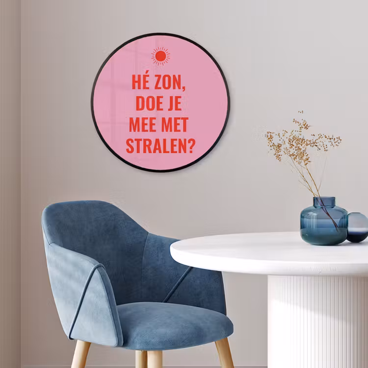 Roze - Zon - Quote Fotolijst rond zonder passe partout klein -sfeer2