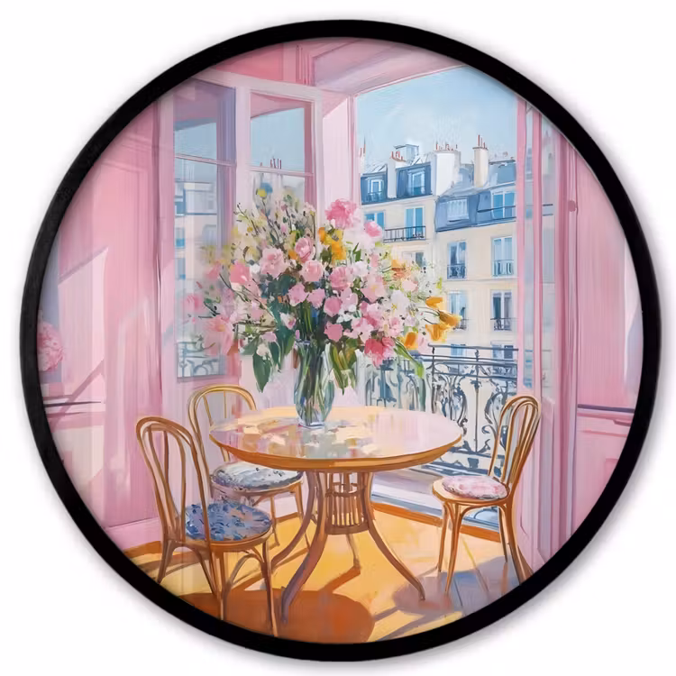 Pink - City - Bloemen Fotolijst rond zonder passe partout klein -3d