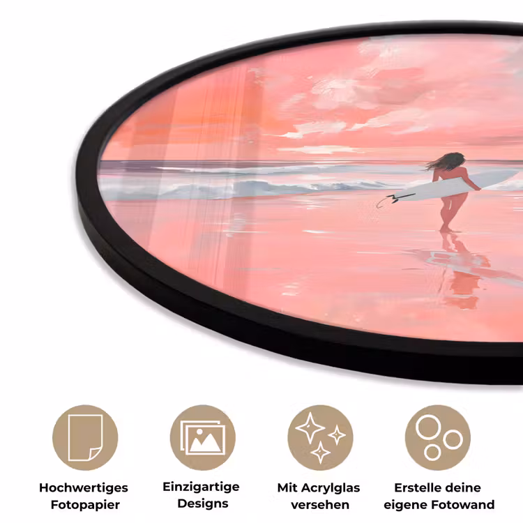 Roze - Surfen - Zee Fotolijst rond zonder passe partout klein -closeup_DE