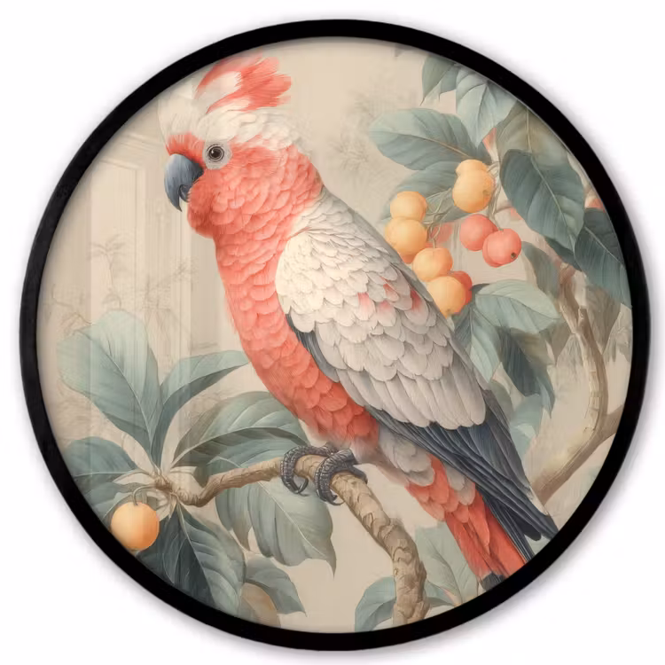 Roze kuifkaketoe - Tak met vruchten - Bladeren Fotolijst rond zonder passe partout klein -3d