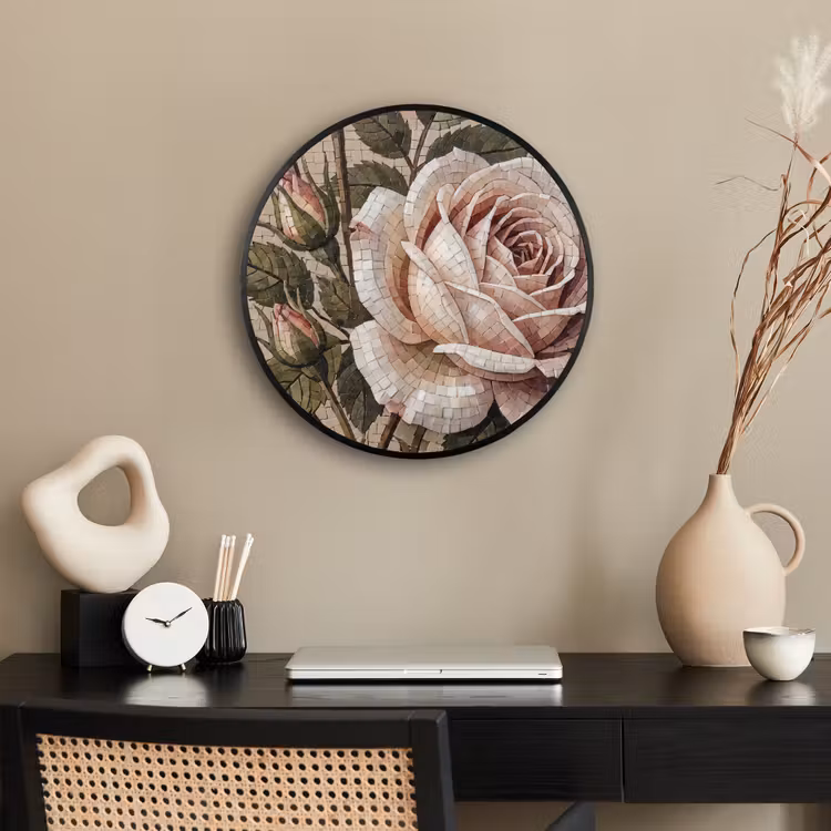 Roos - Mozaïek - Bloemen - Klassiek - Beige Fotolijst rond zonder passe partout klein -sfeer1