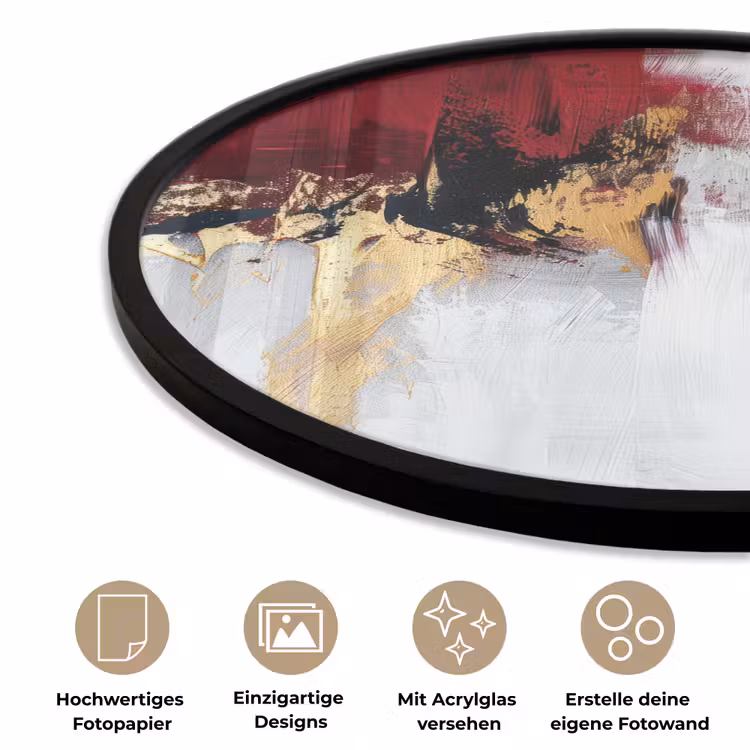 Rood - Marmer - Abstract - Goud - Modern Fotolijst rond zonder passe partout klein -closeup_DE