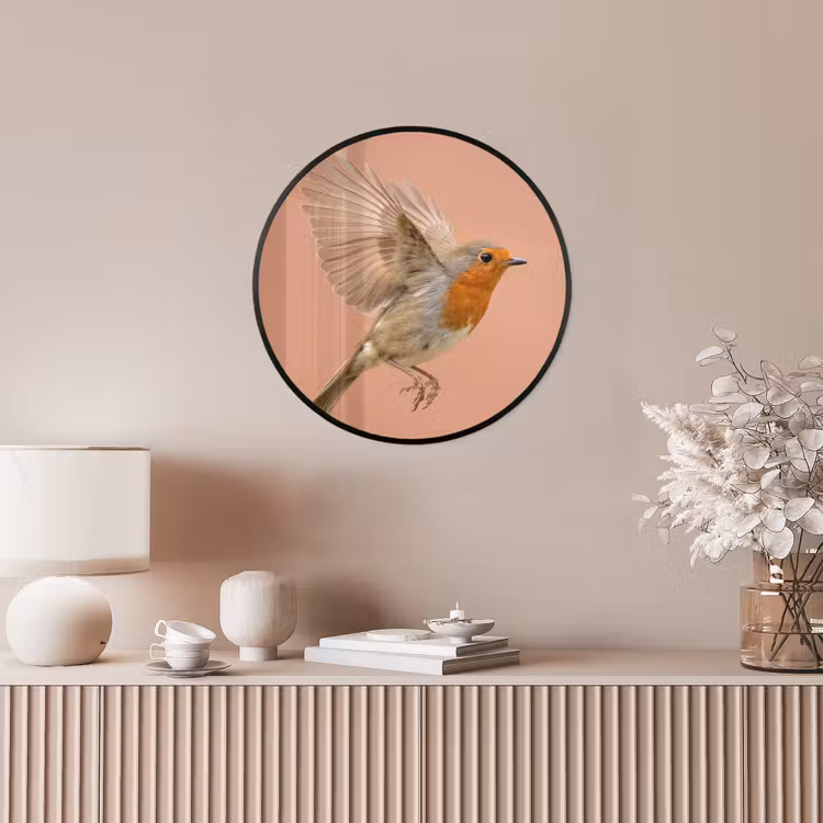 Roodborst - Natuur - Roze Fotolijst rond zonder passe partout klein -sfeer3