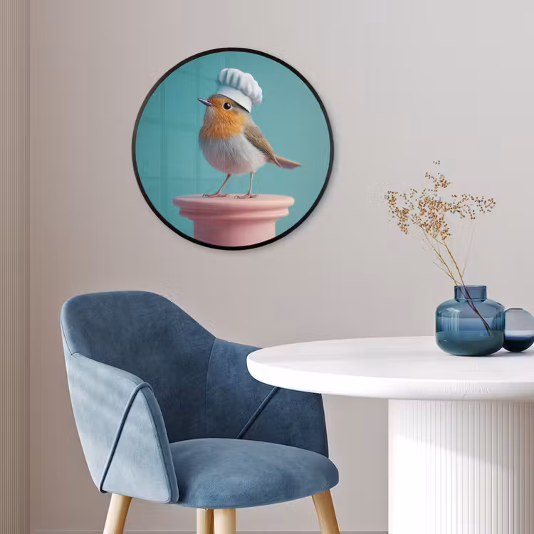 Roodborstje - Vogel - Koksmuts - Sokkel Fotolijst rond zonder passe partout klein -sfeer2