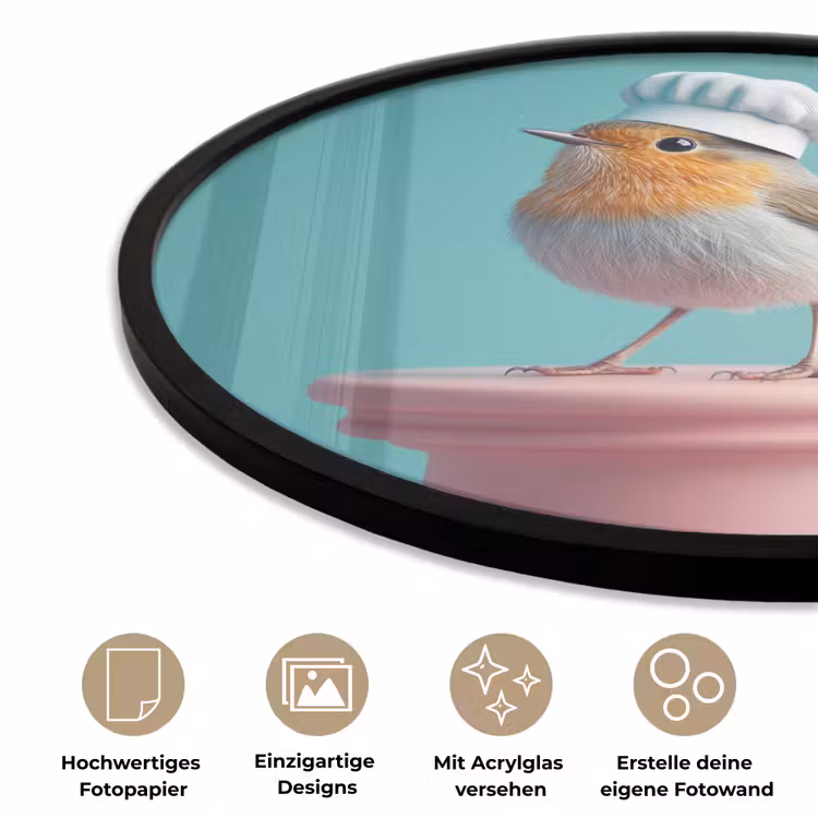 Roodborstje - Vogel - Koksmuts - Sokkel Fotolijst rond zonder passe partout klein -closeup_DE