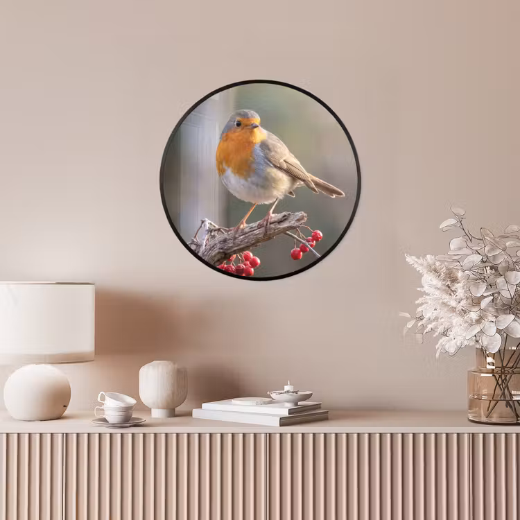 Roodborst - Tak - Bessen - Natuur Fotolijst rond zonder passe partout klein -sfeer3
