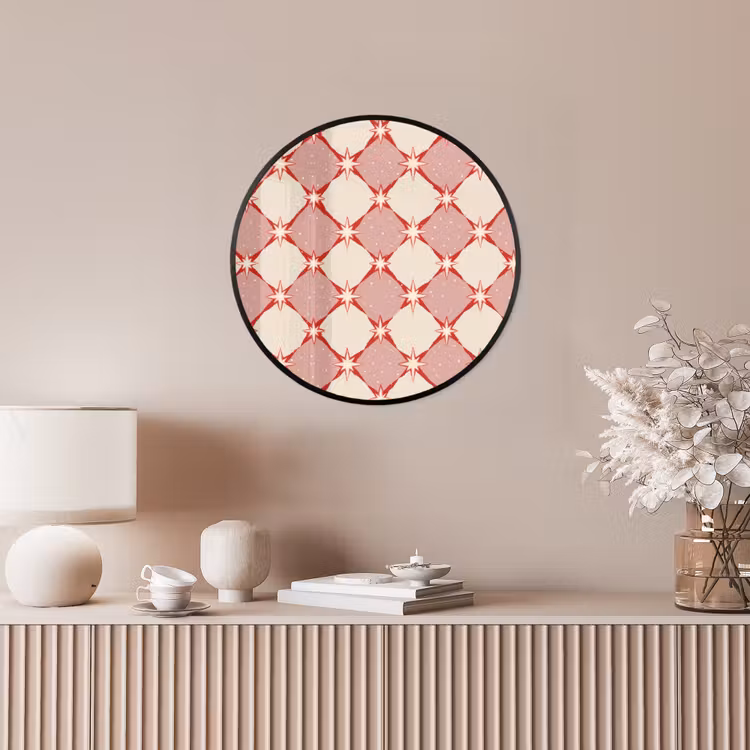 Ruiten - Sterren - Vintage - Oudroze - Rood Fotolijst rond zonder passe partout klein 856 -sfeer3