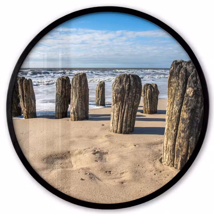 Zand - Strand - Paal - Water - Zomer Fotolijst rond zonder passe partout klein -3d