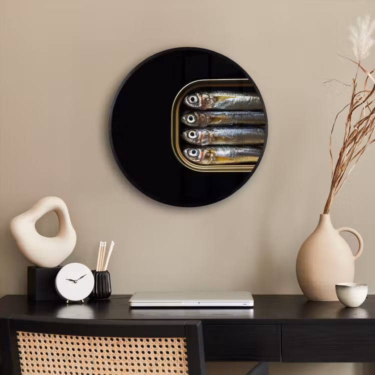 Sardines - Blik - Zwart - Vissen Fotolijst rond zonder passe partout klein -sfeer1