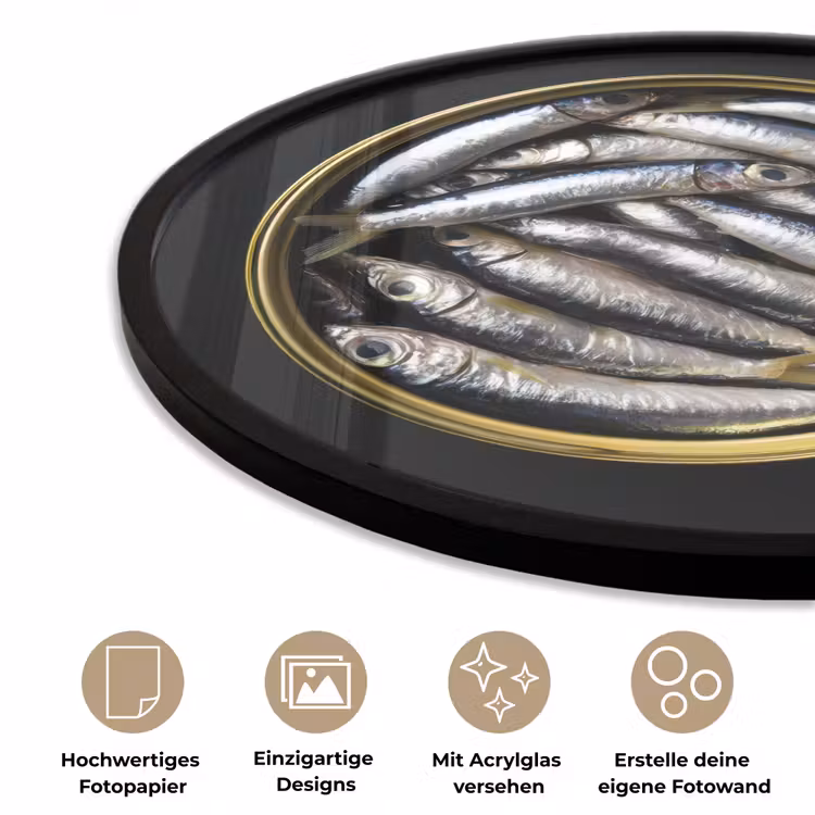 Sardines - Vissen - Rond - Zwart Fotolijst rond zonder passe partout klein -closeup_DE