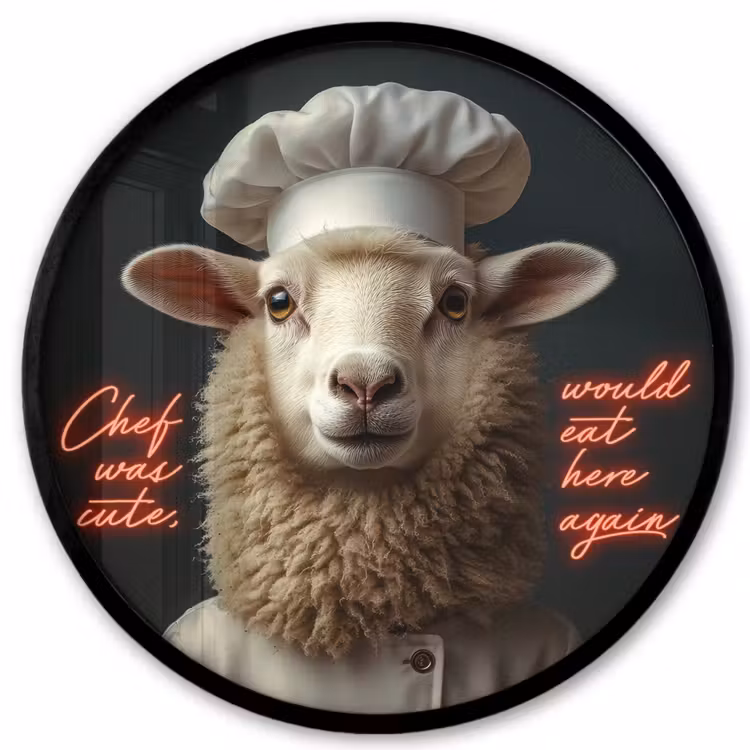 Schaap - Kokskleding - Neon - Quote Fotolijst rond zonder passe partout klein -3d