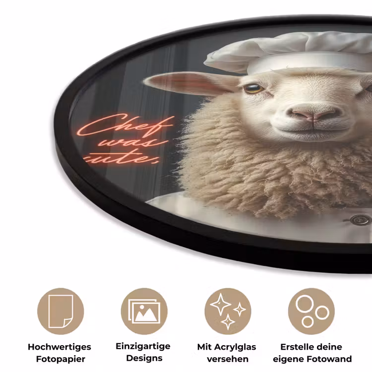 Schaap - Kokskleding - Neon - Quote Fotolijst rond zonder passe partout klein -closeup_DE