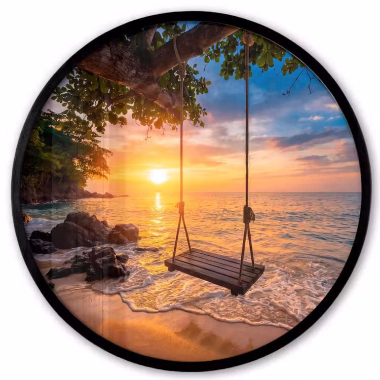 Schommel - Strand - Zonsondergang - Natuur - Oranje Fotolijst rond zonder passe partout klein -3d