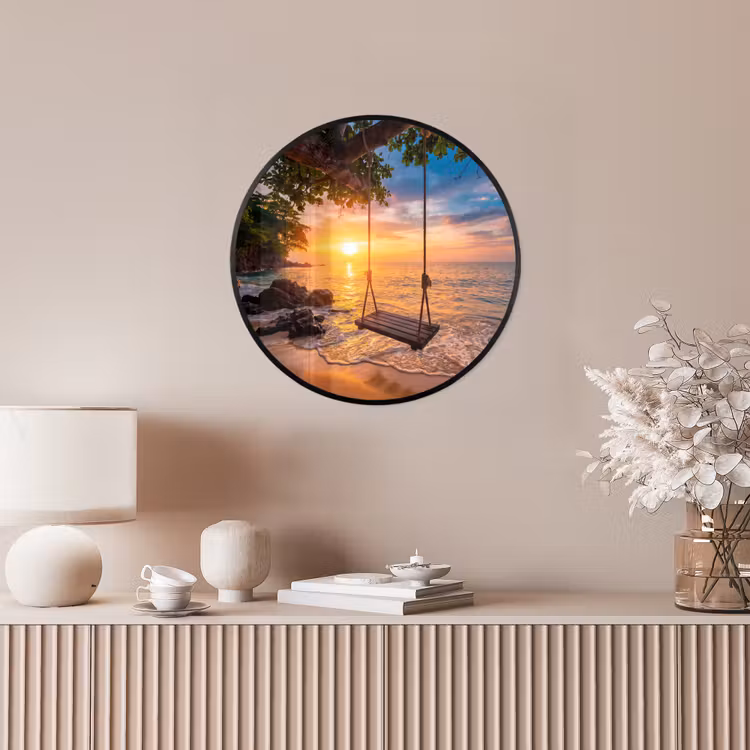 Schommel - Strand - Zonsondergang - Natuur - Oranje Fotolijst rond zonder passe partout klein -sfeer3