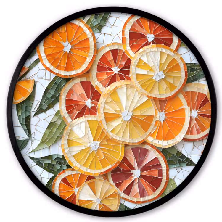 Schijfjes - Fruit - Oranje - Mozaïek Fotolijst rond zonder passe partout klein -3d