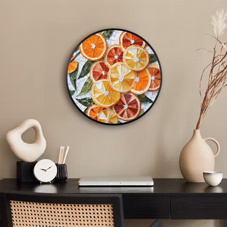 Schijfjes - Fruit - Oranje - Mozaïek Fotolijst rond zonder passe partout klein -sfeer1