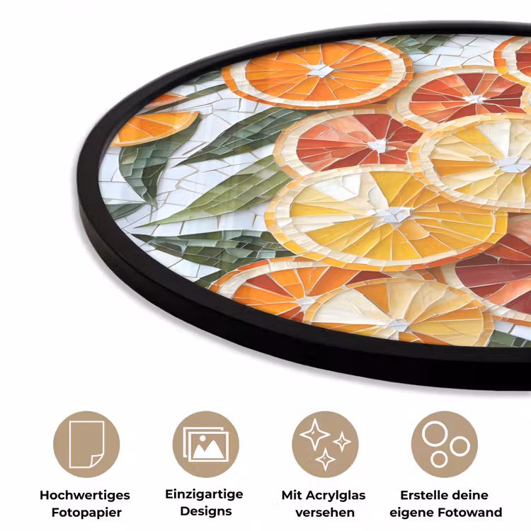 Schijfjes - Fruit - Oranje - Mozaïek Fotolijst rond zonder passe partout klein -closeup_DE