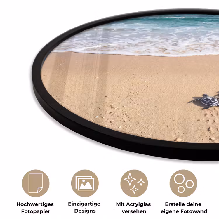 Schildpad - Jong - Strand - Oceaan - Blauw Fotolijst rond zonder passe partout klein -closeup_DE