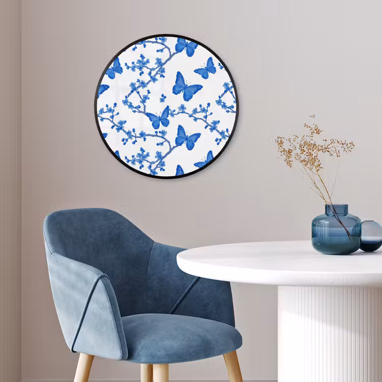 Vlinder - Bloemen - Blauw Fotolijst rond zonder passe partout klein 856 -sfeer2
