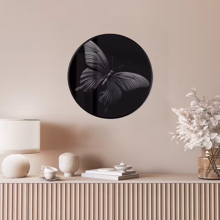 Vlinder - Zwart - Insect - Dieren Fotolijst rond zonder passe partout klein -sfeer3
