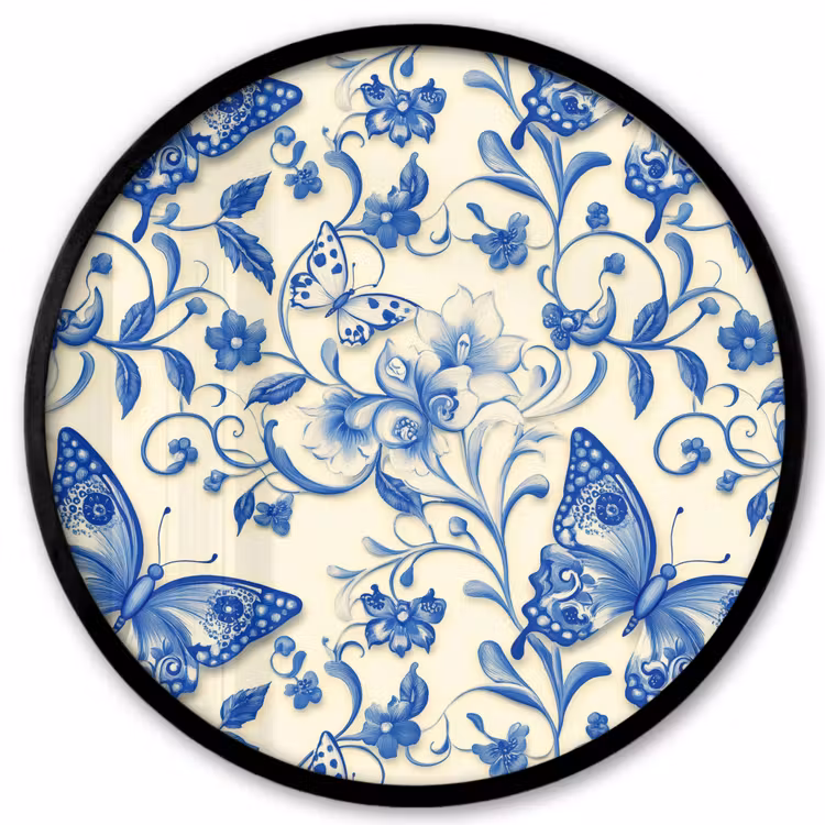 Vlinders - Bloemen - Blauw - Botanisch Fotolijst rond zonder passe partout klein 856 -3d
