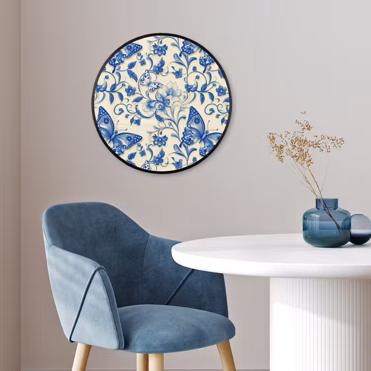 Vlinders - Bloemen - Blauw - Botanisch Fotolijst rond zonder passe partout klein 856 -sfeer2
