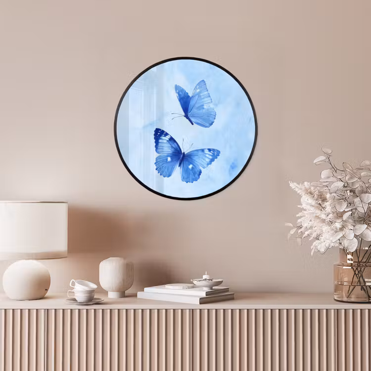 Vlinders - Sierlijk - Blauw Fotolijst rond zonder passe partout klein -sfeer3