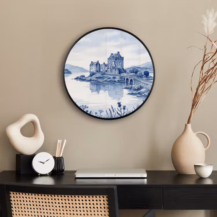 Schots - Kasteel - Blauw - Aquarel Fotolijst rond zonder passe partout klein -sfeer1