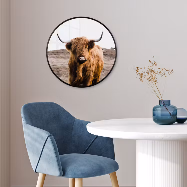 Schotse hooglander - Landschap - Koe - Bruin - Dieren - Natuur Fotolijst rond zonder passe partout klein -sfeer2