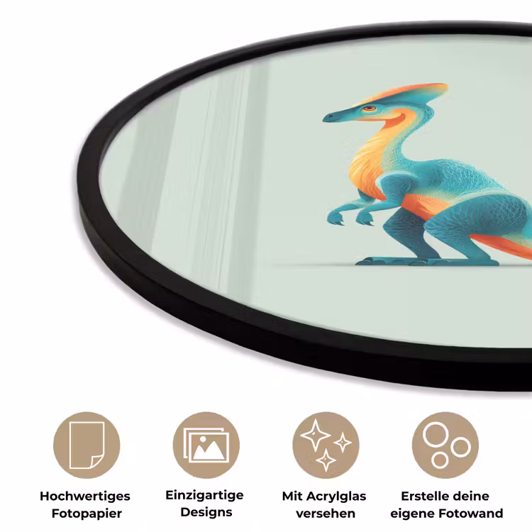 Staart - Dino - Minimalistisch - Blauw Fotolijst rond zonder passe partout klein -closeup_DE