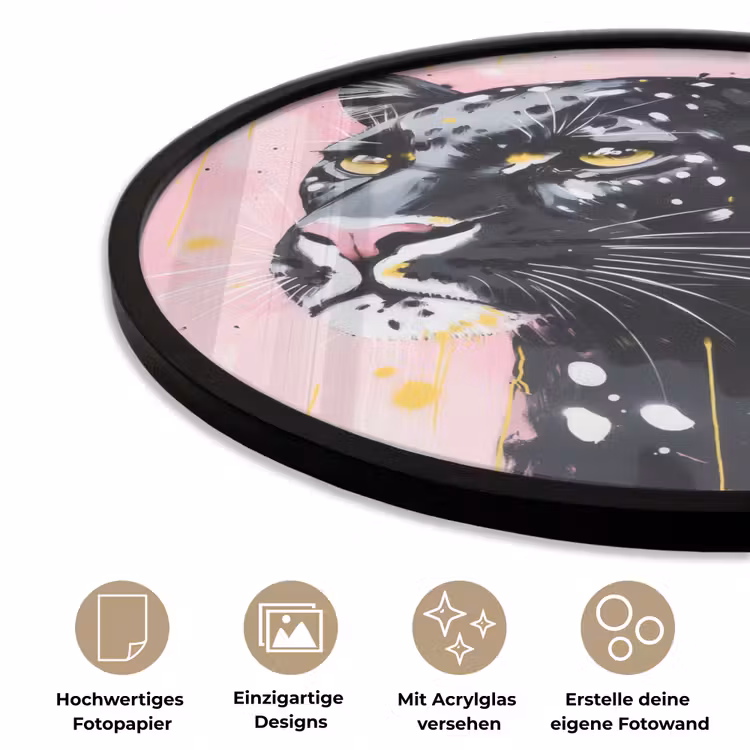Zwart - Panter - Roze - Abstract Fotolijst rond zonder passe partout klein -closeup_DE