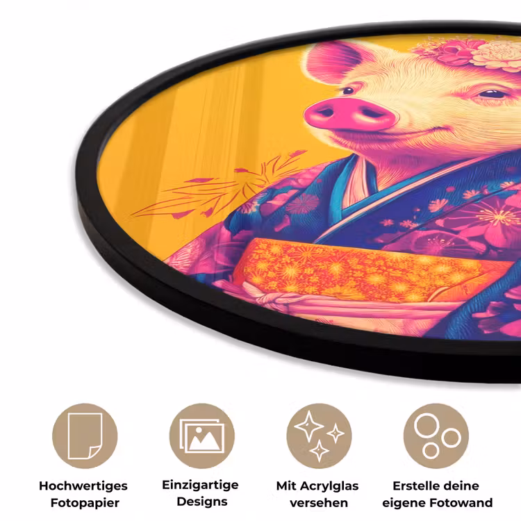 Varken - Bloemkroon - Kimono - Abstract Fotolijst rond zonder passe partout klein -closeup_DE